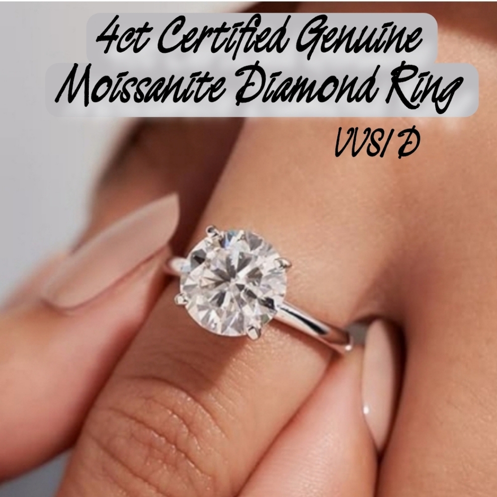 4ct Moissanite CERTIFIED Diamond Ring 18kgp 925 Sterling Silver